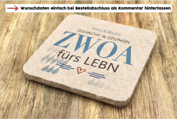 WBY - Zwoa fürs Lebn blau - Natursteinuntersetzer